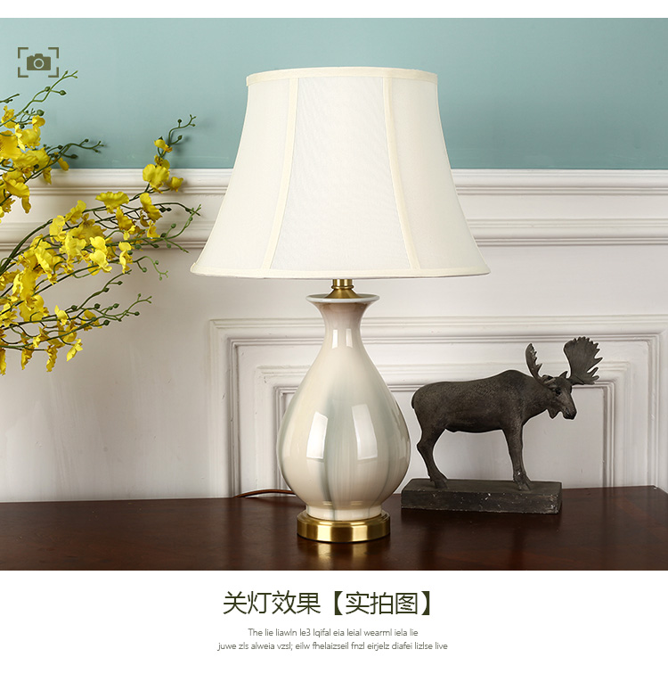 American table lamp Bedroom bedside lamp ceramic factory Direct Selling room ancient kiln pure copper simple vase decoration all copper lamp  id=592354564064