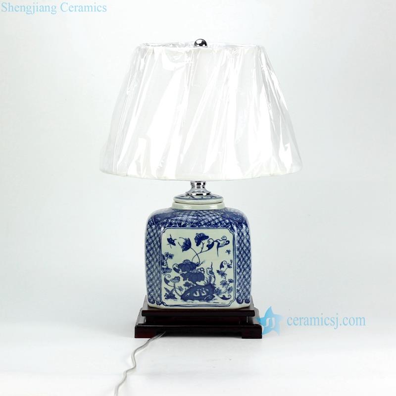 New arrival oriental traditional  style blue white ceramic  square jar lamps