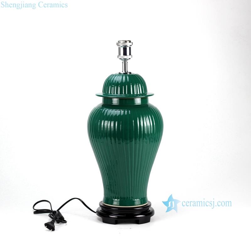  Dark green bright surface bamboo design  ceramic oriental jar lamp