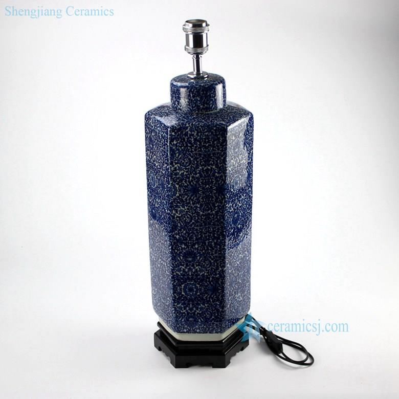 Hexagonal new design blue and white handmade  tin jar ceramic lamp