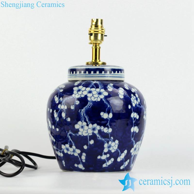 DS79-RYQQ53-D Dark blue and white handmade  winter sweet flower pattern porcelain  jar lamp
