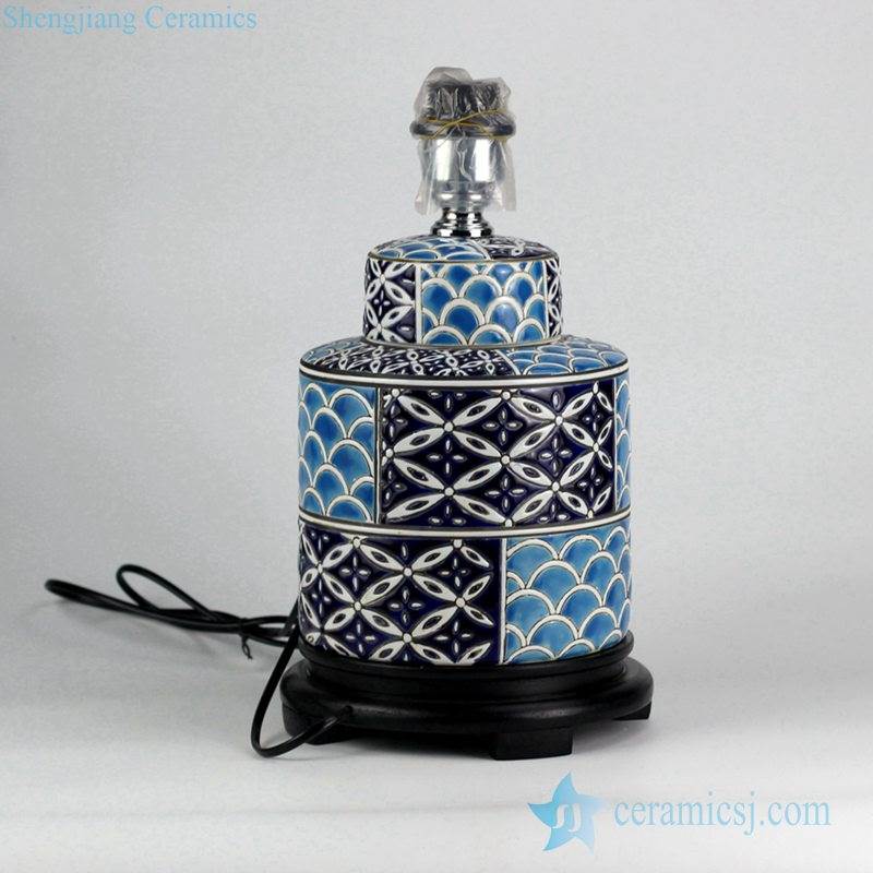 Fantastic handmade blue color matching pattern crockery reading ceramic  lamp