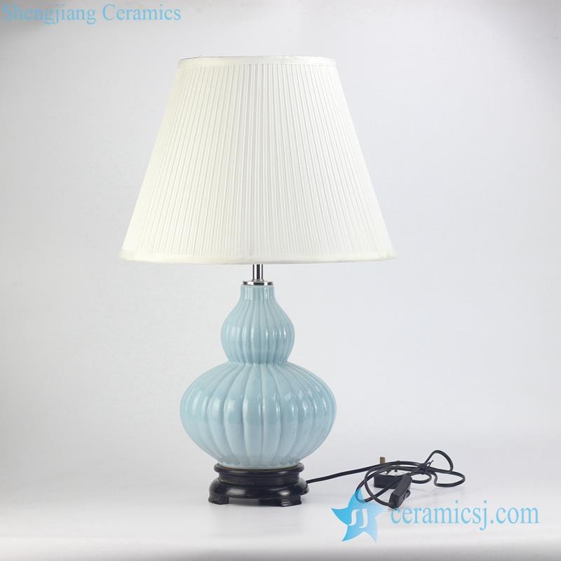 light blue color gourd ridge shape ceramic lamp from shengjiang company 