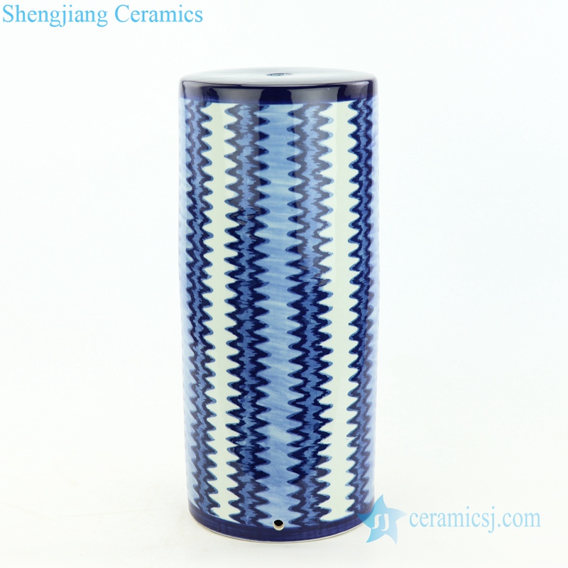  handmade indigo blue and white zigzag strip ceramic  lamp