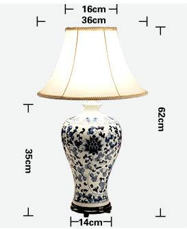 size of Handmade Blue and White Meiping Ceramic Lamp