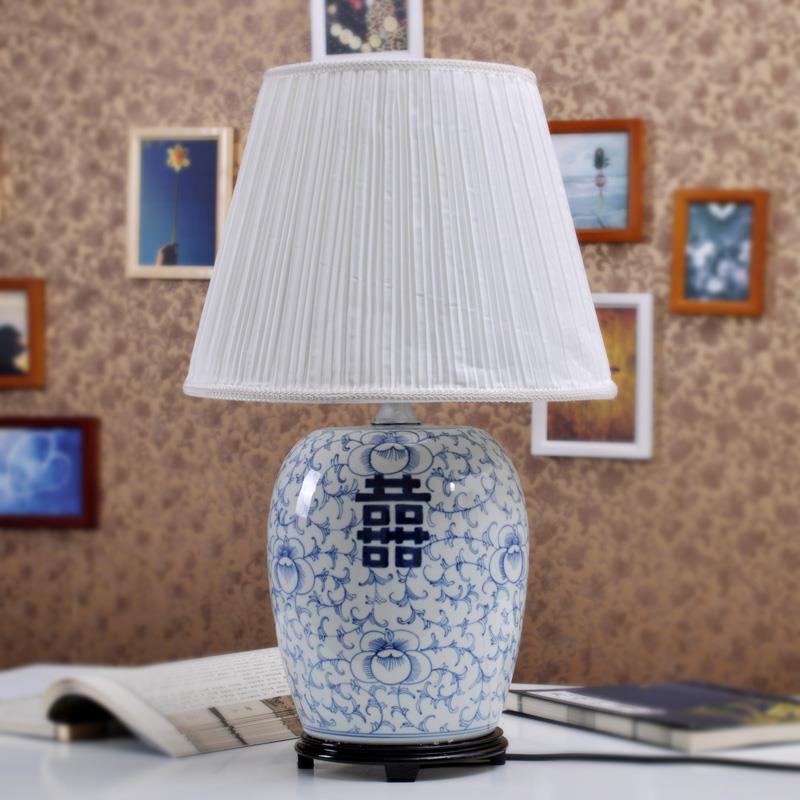  Blue and white Happiness Letter  Melon Jar Table Lamp