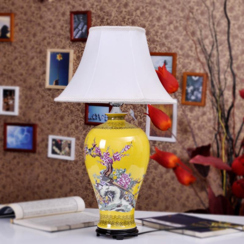 TYLP34Ceramic  Yellow flower and bird design Table Lamp
