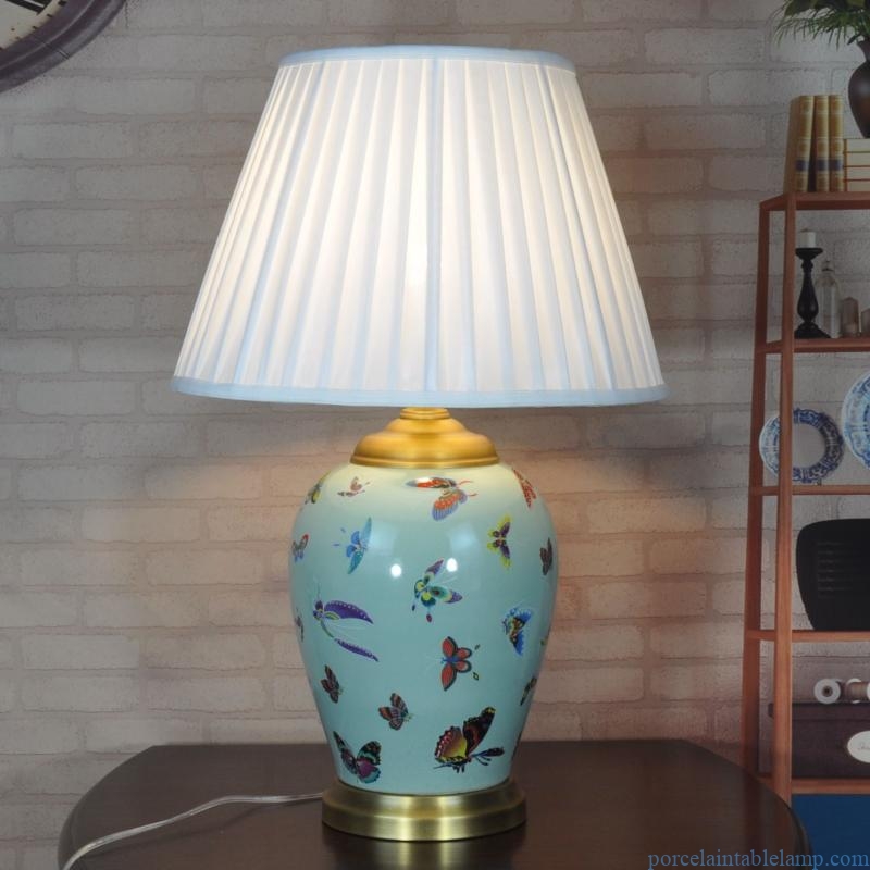 colorful butterfly design porcelain table lamp