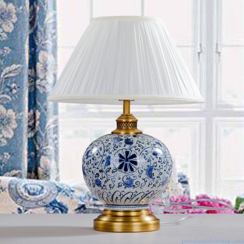 blue and white copper base bedroom bedside high-end ceramic lamp