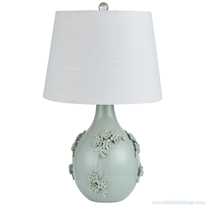  light green embossed flower pattern ceramic table lamp
