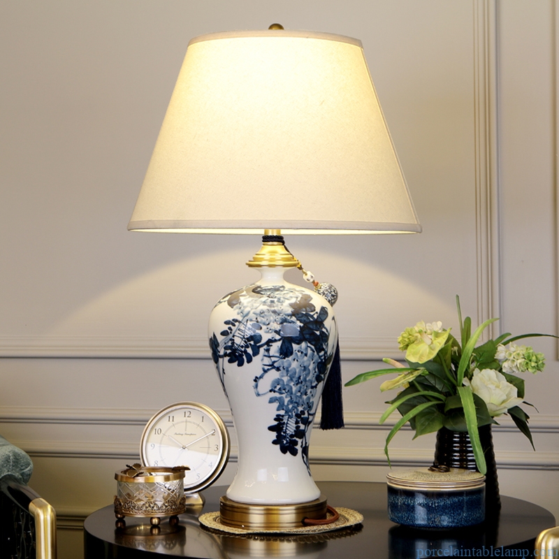 blue and white bird design luxury copper decorative porcelain table lamp