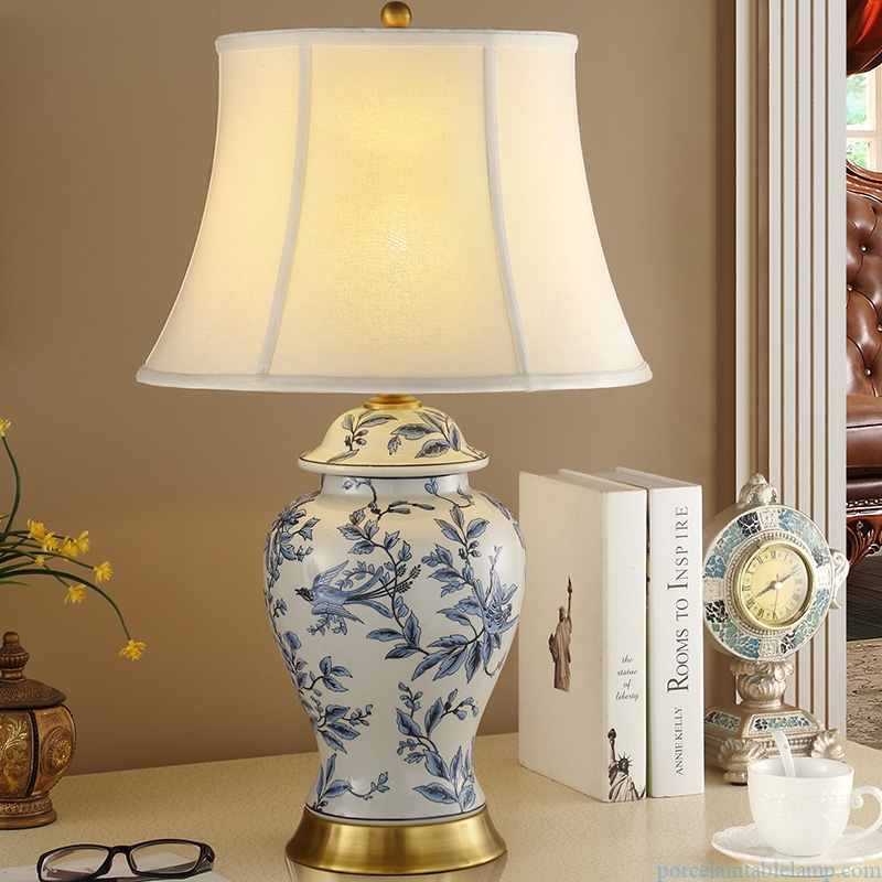 vintage blue and white ceramic copper table lamp