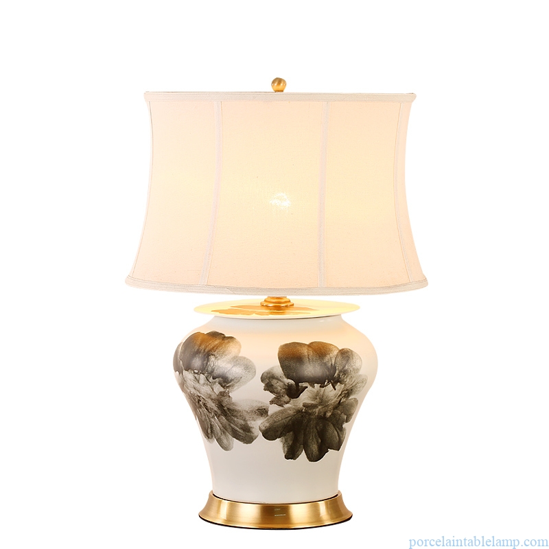 delicate ink peony design ceramic table lamp 