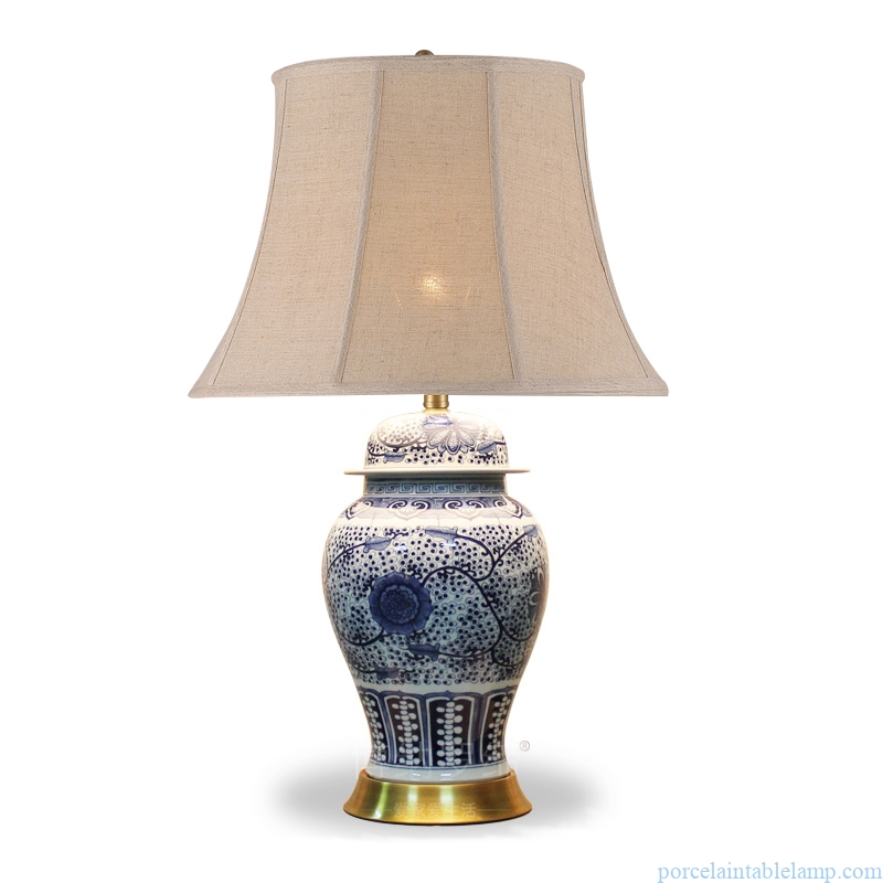 hand painted blue and white ceramic lamp