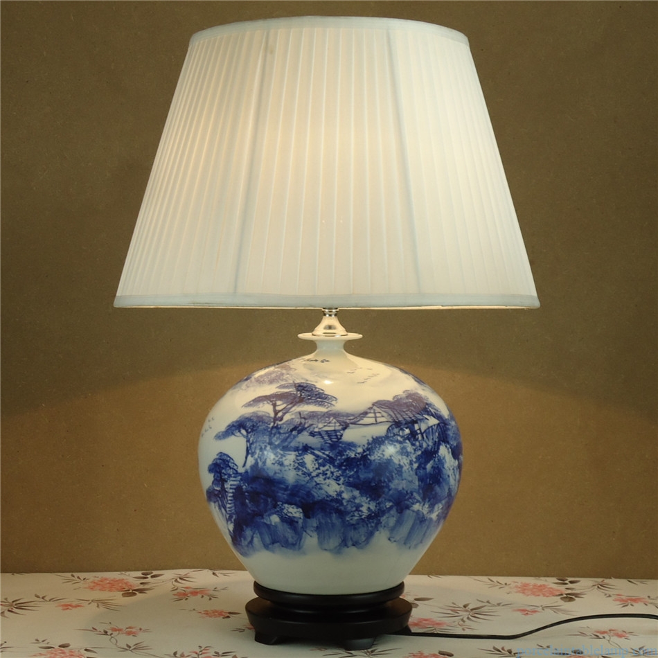 antique blue and white landscape design porcelain table lamp