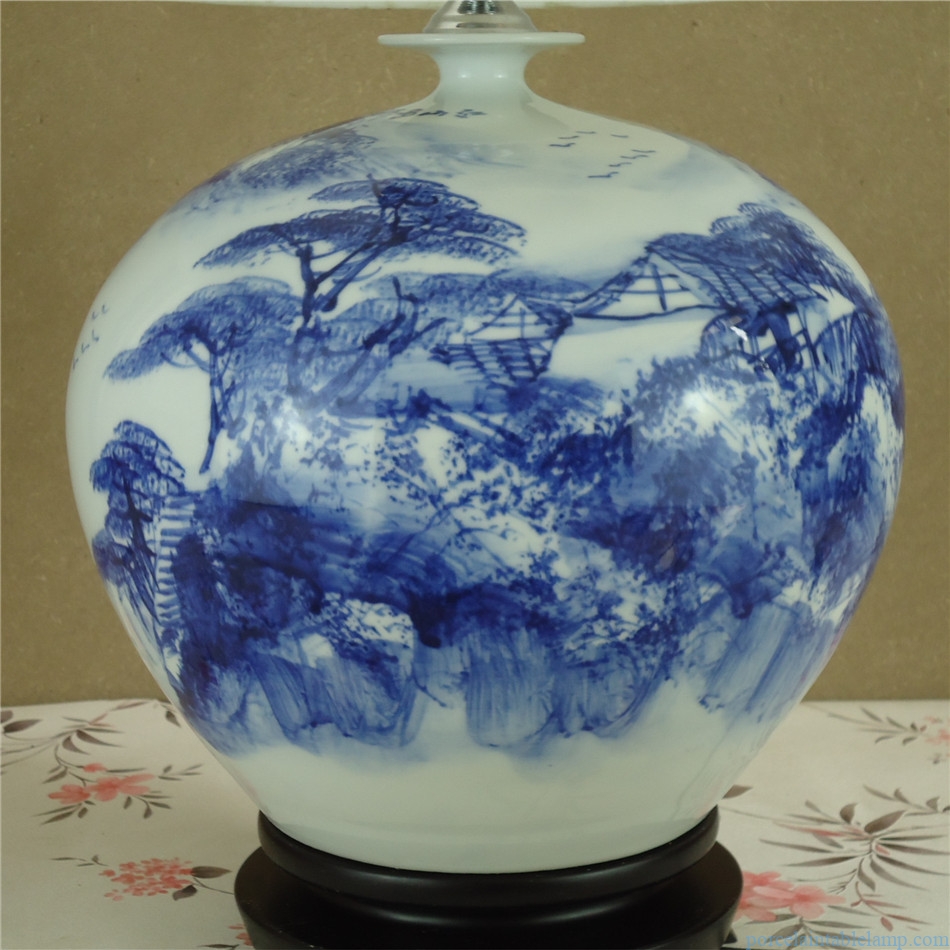 antique blue and white landscape design porcelain table lamp