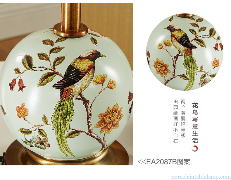  bird and leaves design  pastoral style ceramic table lamp