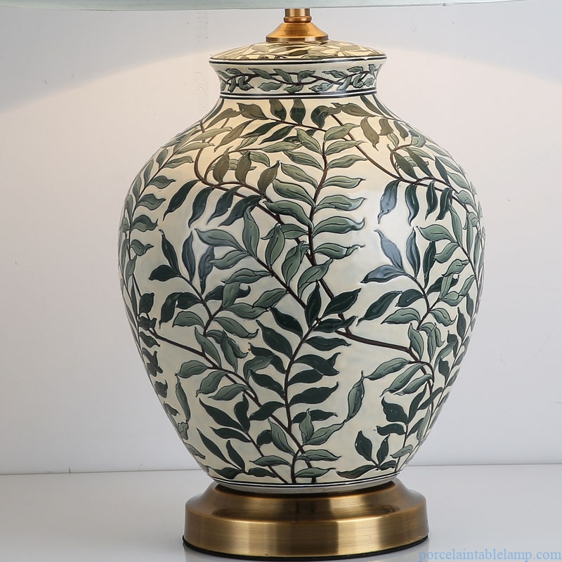  arts and crafts leaves design porcelain table lamp