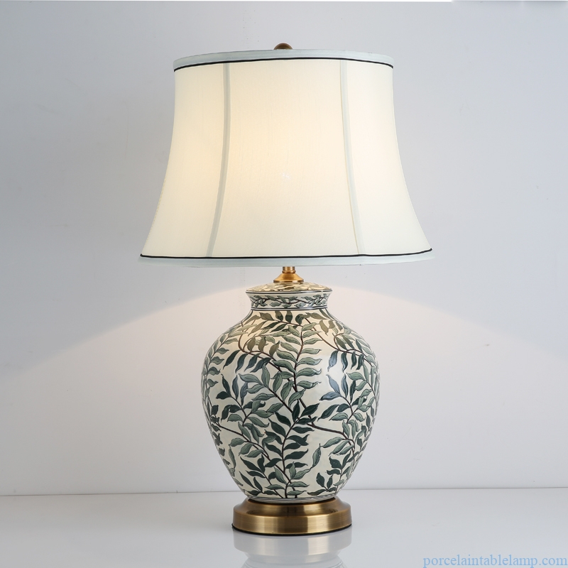  arts and crafts leaves design porcelain table lamp