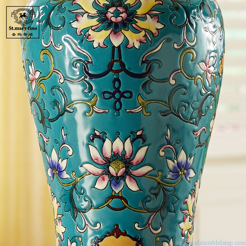  hand carved flower design Chinese ceramic table lamp
