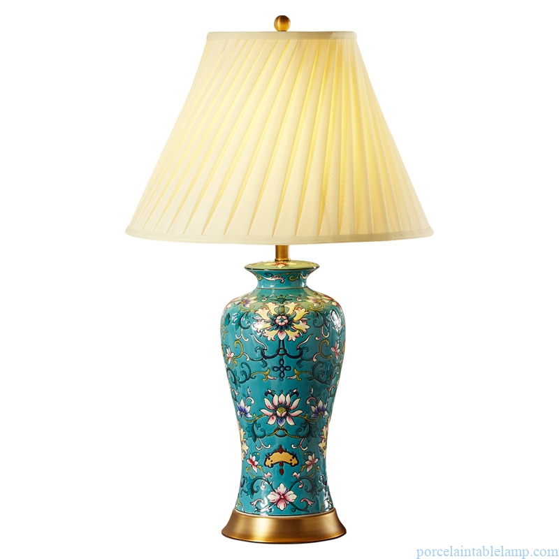  hand carved flower design Chinese ceramic table lamp