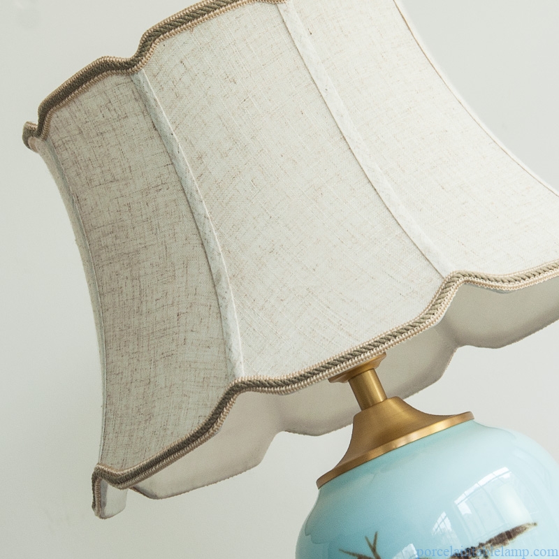 light blue background bird design retro warm copper porcelain lamp