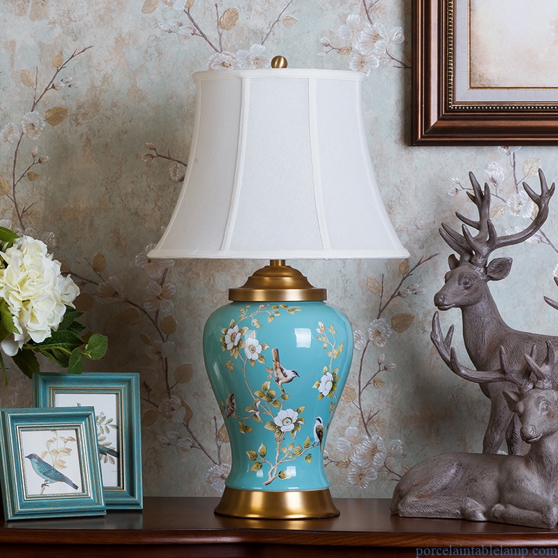 blue background copper ceramic decorative table lamp