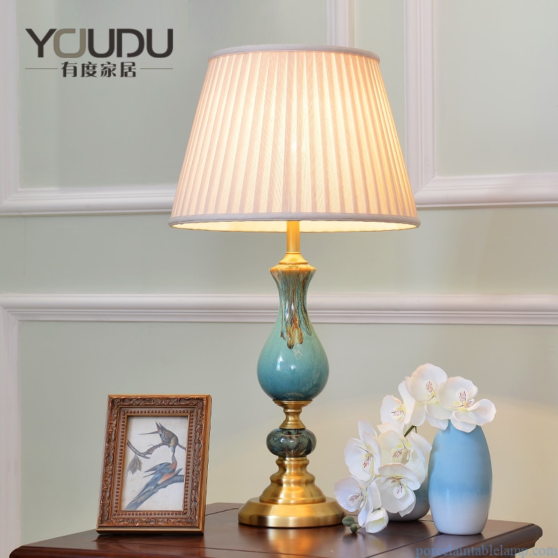 vintage distinctive shape jade color porcelain table lamp