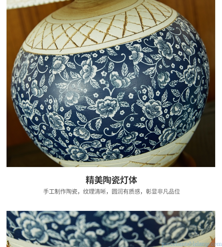floral design round shape decorative ceramic table lamp