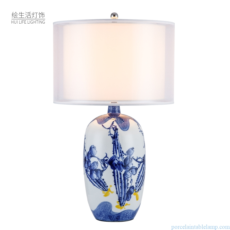 blue and white floral design minimalist ceramic table lamp