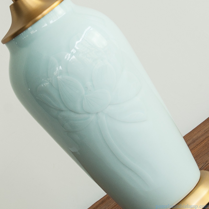  jade color hand carved flower pattern ceramic table lamp 