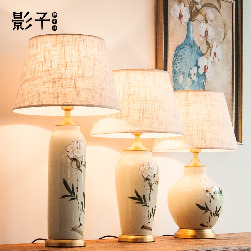 fantastic flowers and birds pattern living room study ceramic table lamp