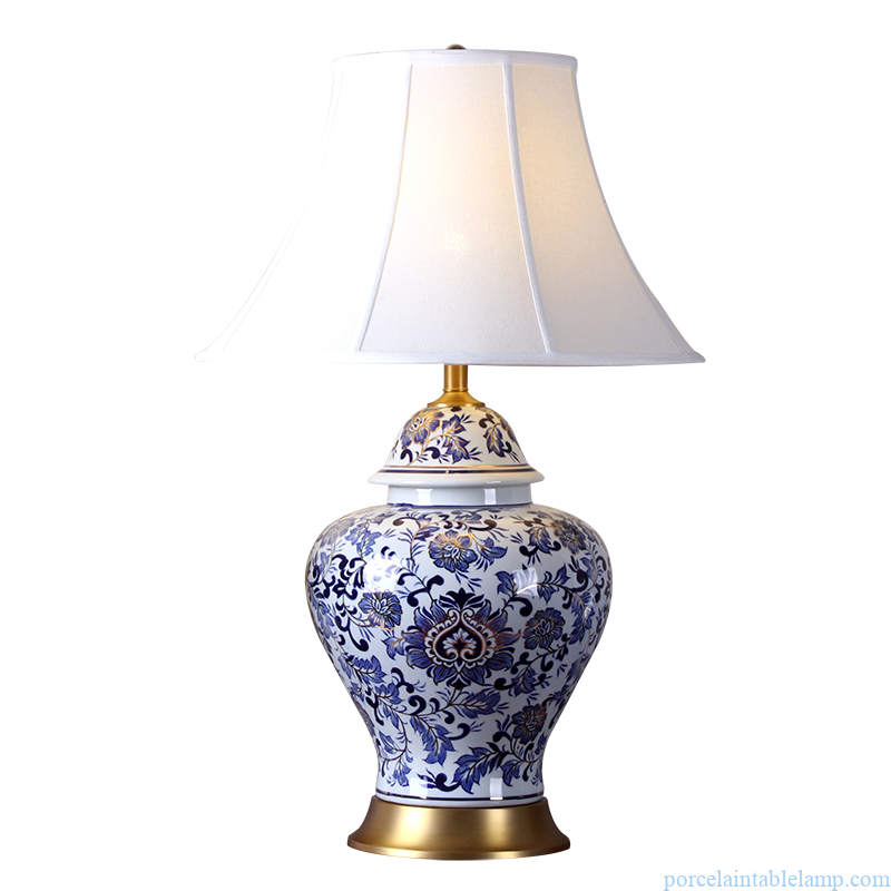 hand drawing blue and white floral design large decorative ceramic lamp