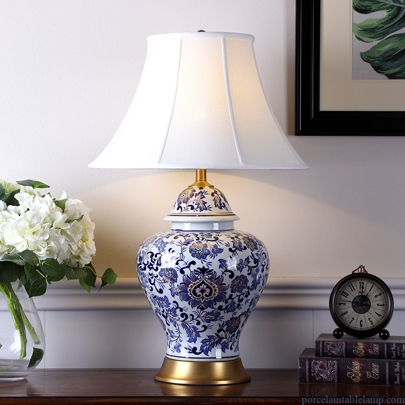 hand drawing blue and white floral design large decorative ceramic lamp