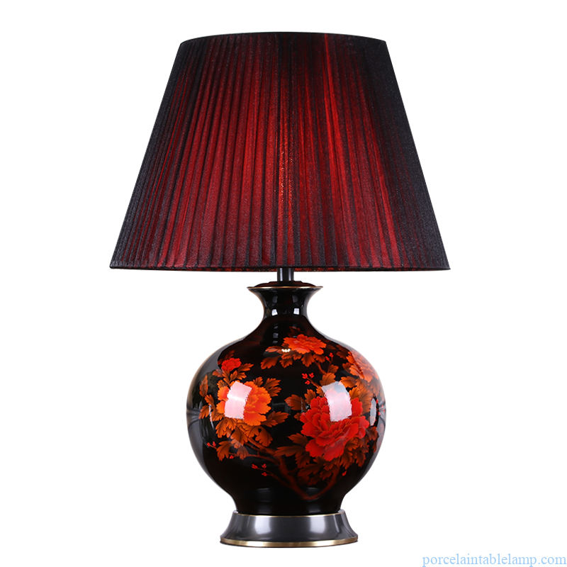  luxury and advanced red flower design decorative ceramic table lamp