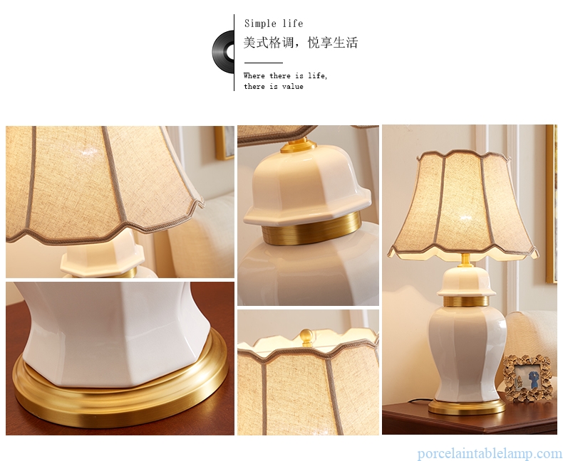 solid color polygonal shape decorative ceramic table lamp