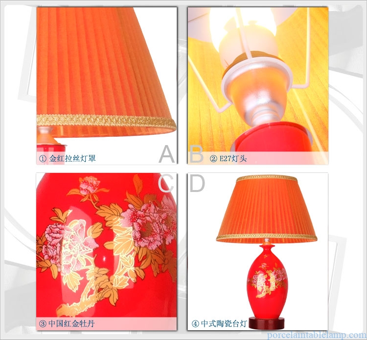  red flower design wedding room elegant decorative ceramic table lamp