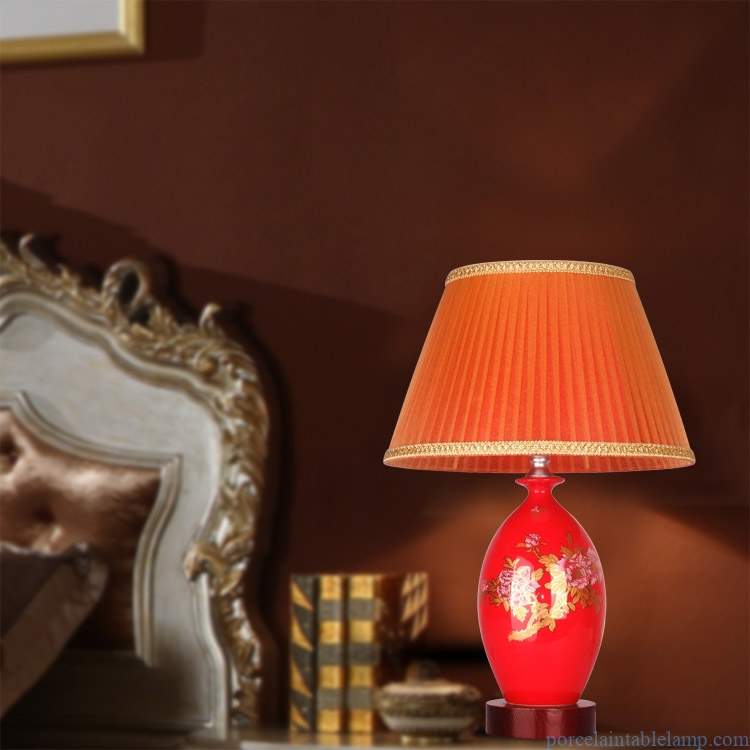  red flower design wedding room elegant decorative ceramic table lamp