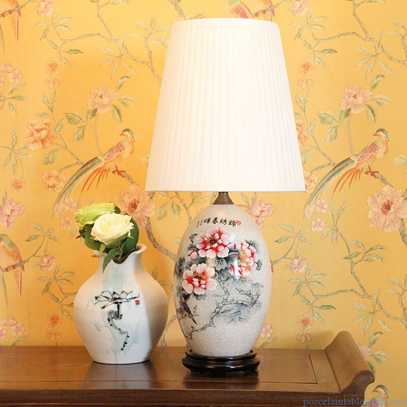 peony flower design crack pattern porcelain table lamp