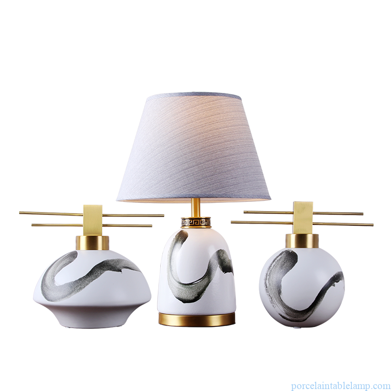 free hand painted ink pattern porcelain table lamp