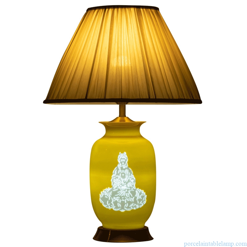 Guanyin pattern vase shape Chinese home bedroom bedside ceramic table lamp