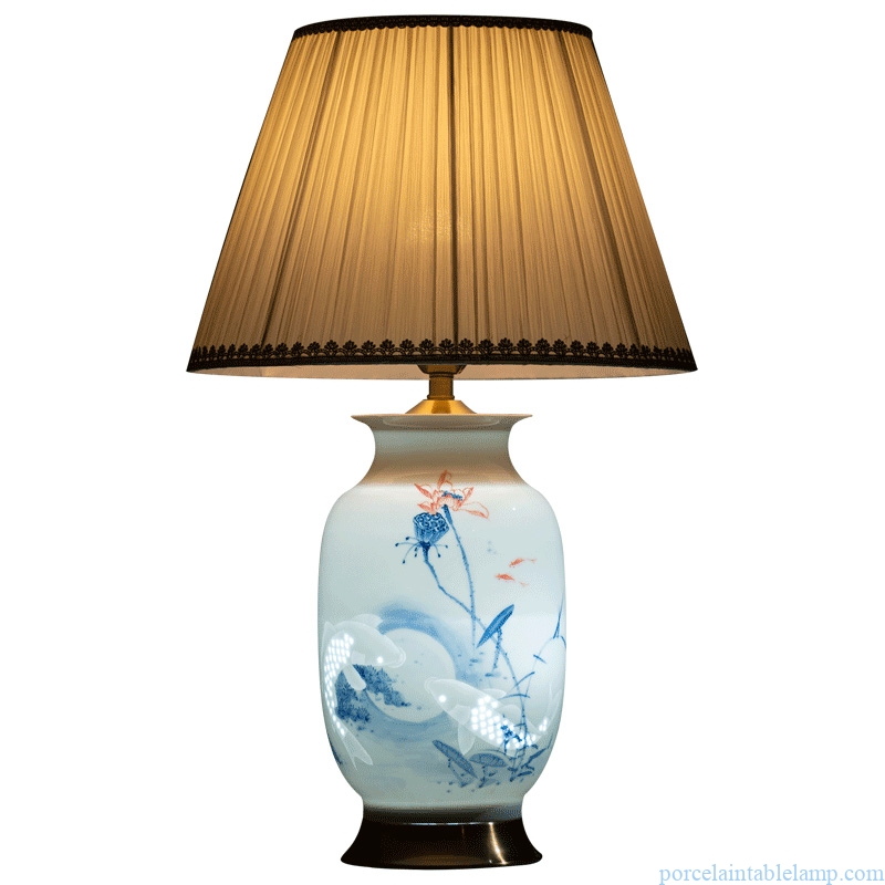 hand painted lotus design decorative porcelain table lamp