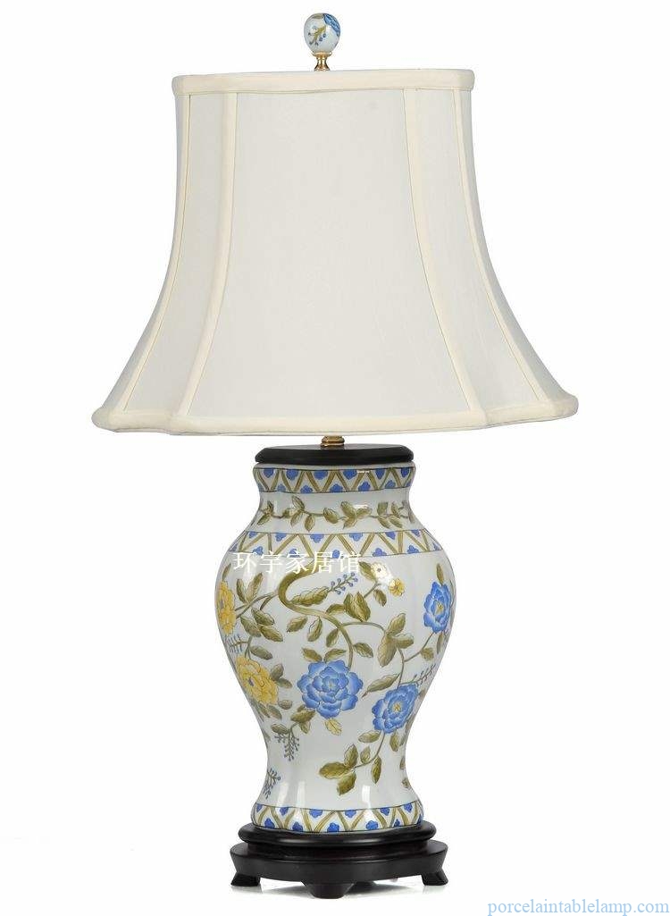 blue and yellow flowers design ceramic table lamp
