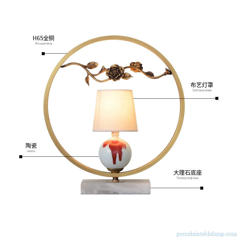  pastoral style high end hotel pure copper ceramic table lamp