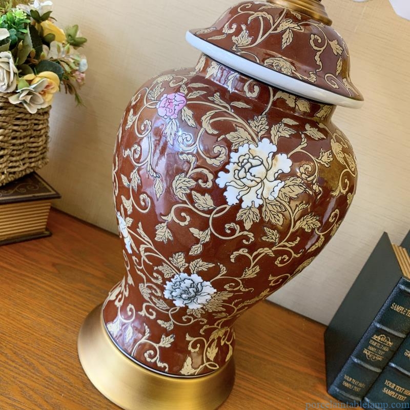 white flower design classical luxury villa decorative copper ceramic table lamp