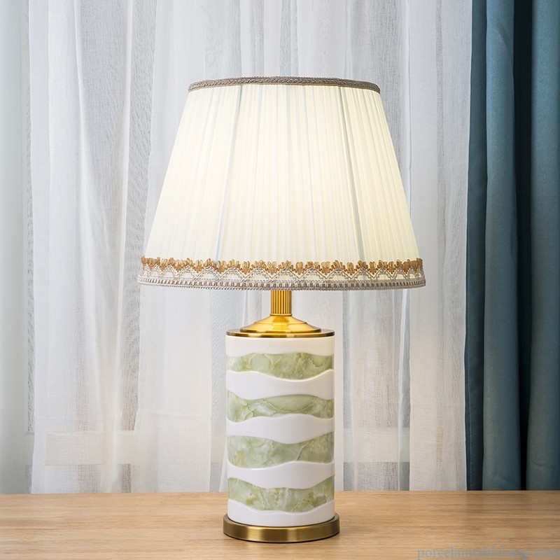  white and green LED bedroom bedside ceramic table lamp